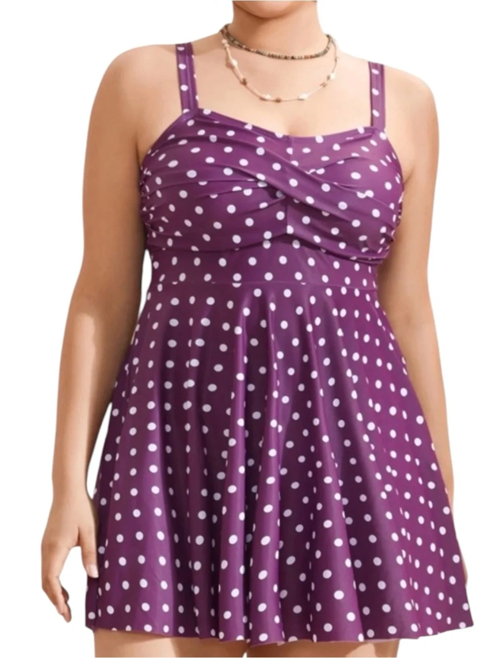 BloomChic Purple White Polka Dot 2 Piece Plus Size Swim Dress Sz XL 14/16 - Picture 3 of 12